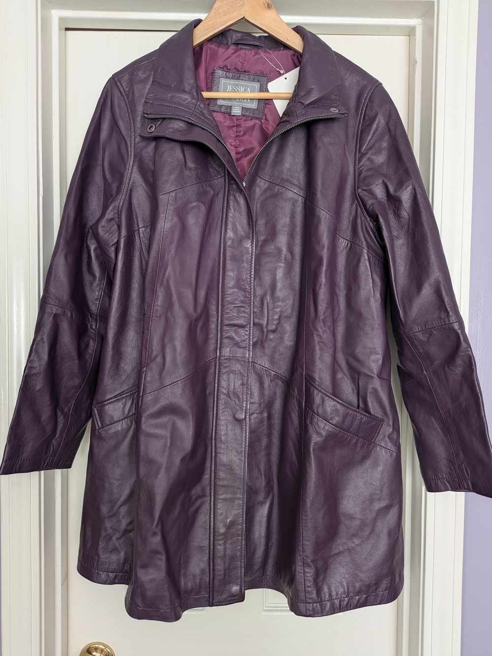 NWT Jessica London PlumPurple Leather Jacket Coat